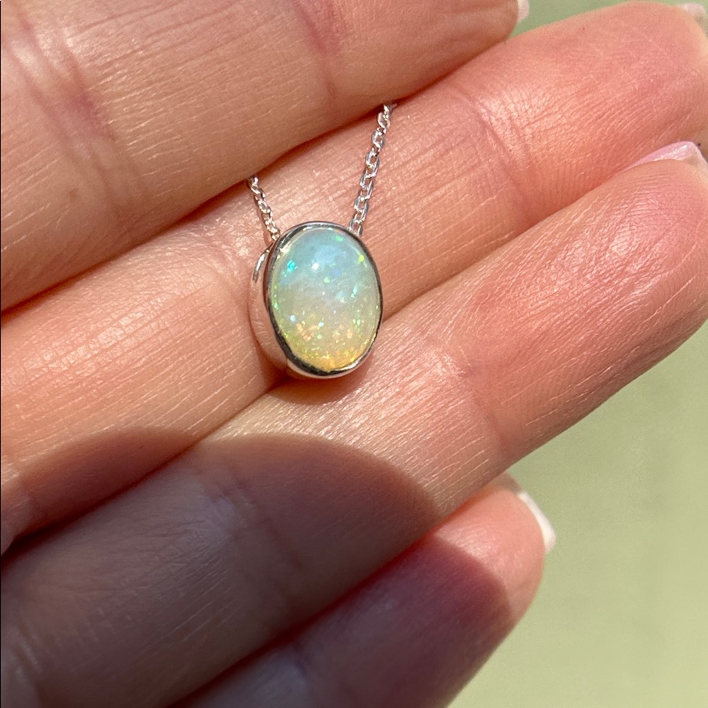 925 Sterling Silver Ethiopian Opal Pendant Necklace